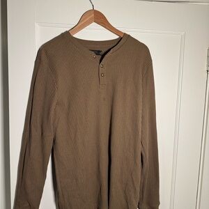 Brown Long Sleeve Henley Shirt waffle knit